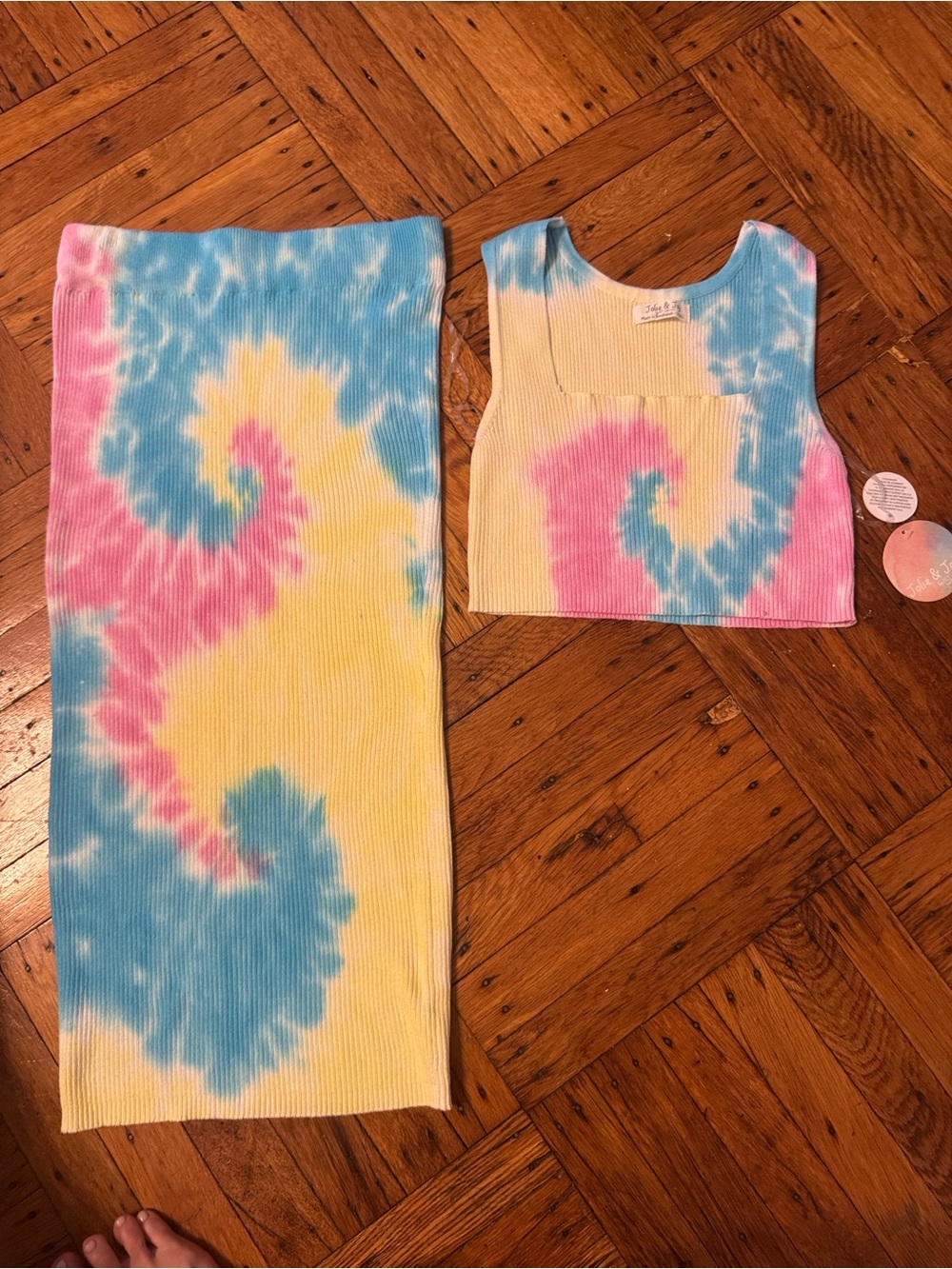Tie-Dye Ribbed Pencil Skirt and Crop Top— Multicolor (Yellow/Pink/Blue)